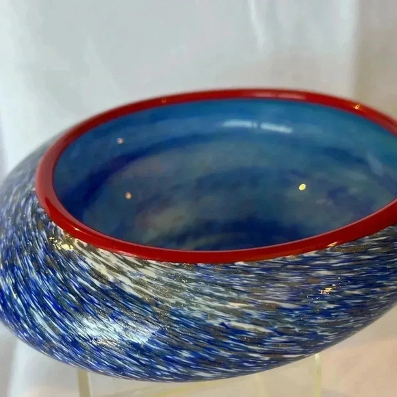 Vintage Blue Handblown Decorative Abstract Bowl - Picture 2 of 4
